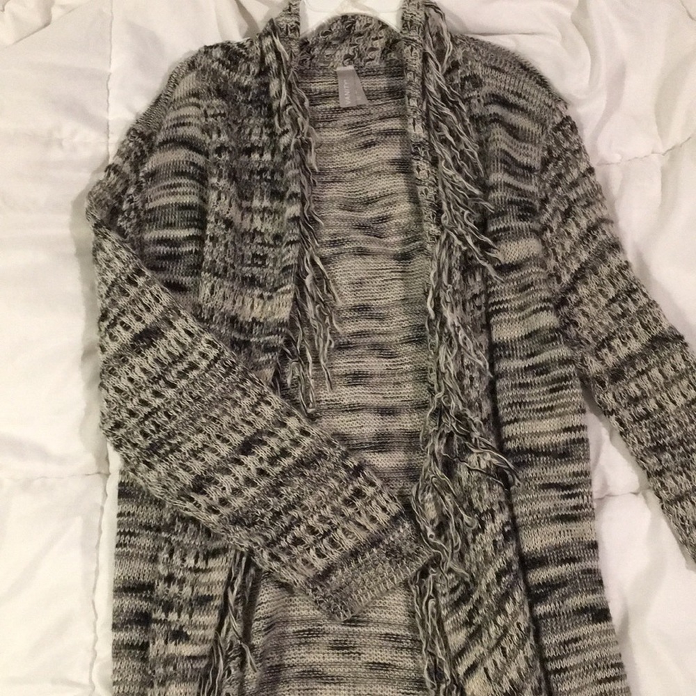 gray sweater cardigan with fringe